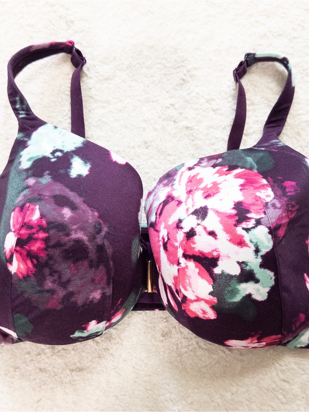 Cacique 44F Purple Floral Front Closure Bra Plus Size Underwire Like New - Picture 7 of 7